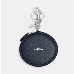 Coach NWT Circular Coin Pouch Bag Charm in Denim Pebble Leather